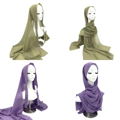 China Manufacturer Link New Muslim Scarves Wholesale American European Women Hijabs 2022 Custom Made Solid Color Chiffon Hijab Fashion Design Back for sale