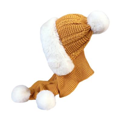 China Winter Handmade Plush Thickened Wool Knitted Hat Women's Wool Ear Collar Fashion Warm Tank Top Material Scarf Striped Ball for sale