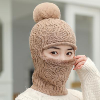 China Striped winter knitted sweater thickened cold hat wool hat men and women masked warm riding proof bib hearing protection couples for sale