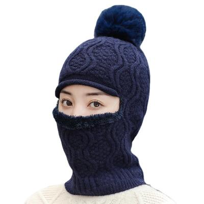 China Striped wool hat men and women's winter knitted sweater thickened couple proof bib hearing protection warm riding masked cold hat for sale