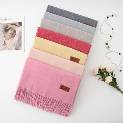 China Autumn and winter women's solid color thickened and warm cashmere women's long thick shawl cashmere hand fleece artificial scarf for sale