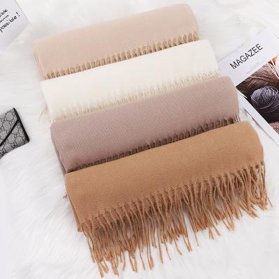 China Factory direct sales cashmere long solid color monochrome thickened cashmere artificial scarf tassel shawl scarf men's and women's for sale