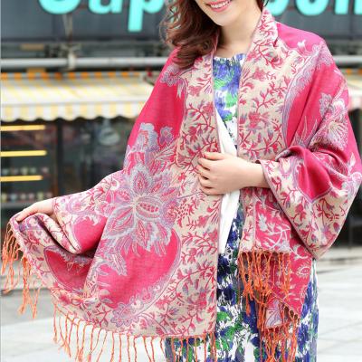 China National hot selling new style gold polyester yarn women's jacquard double-sided shawl scarf fashion thickened cheongsam Pashmina shawls for sale