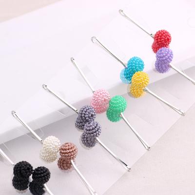 China Fashionable Top Selling Pearl Hair Clips Ball Button Fashion Scarf Neckline Pearl Silk Hair Clip for sale