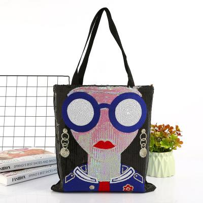 China 2021 New Design NATIONAL In-Stock Hot Selling Wholesale Cartoon Sequin Canvas Shopping Bag for sale