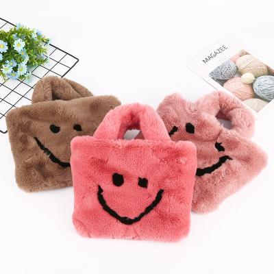 China Fashion Bag Furry Shoulder Bag Like Rabbit Hair Small Cartoon Face Lady Fashion Smile Bag for sale