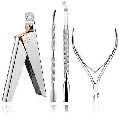 China For Home Use Wholesale 4pcs Nail Art Tools Acrylic Nail Clipper Nail Tip Cutter with Stainless Steel Cuticle Trimmer and Cuticle Pushers for sale