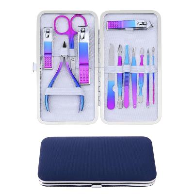 China Nail Care 12pcs Rainbow Nail Tool Kit Manicure Gift Set Professional Stainless Steel Nail Clipper Grooming Kit Manicure Pedicure Set for sale