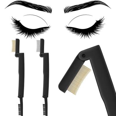 China Makeup Tool Factory Sale Whole Mascara Brush 2 in 1 Black Eyelash Brush Eyelash Curler Comb with Steel Teeth for sale