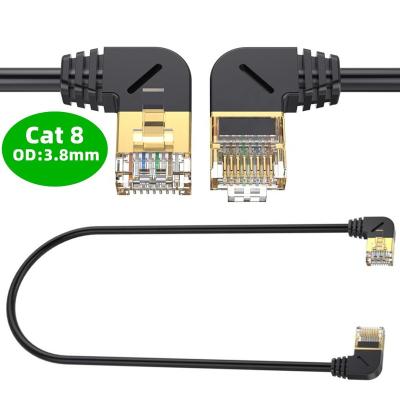 China Video Game Player Cat8 Ethernet Cable Cat 8 SFTP 40Gbps 2000MHz Network RJ45 LAN 90 Degree Down Angle Left Right Internet RJ45 Super Thin Cable for sale