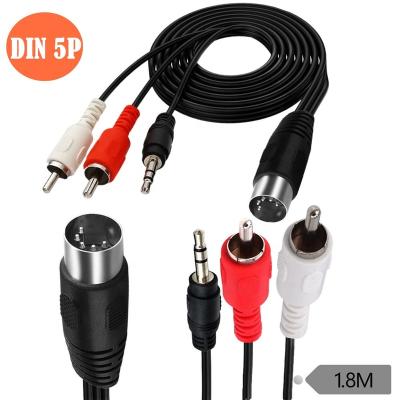 China Multimedia 5 DIN Cable.5-Pin-DIN Pin To Male /DC 2 RCA 3.5 Mm 3 Pole Male Audio Cable Used In Audio Equipment 1.8 Meters for sale