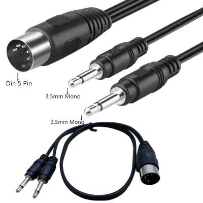 China FRONT COMPUTER DC3.5mm to 5Pin DIN Cable 5 Pin MIDI Din Male to 2 x 3.5mm Mono Audio Adapter Cable Cord Black for sale