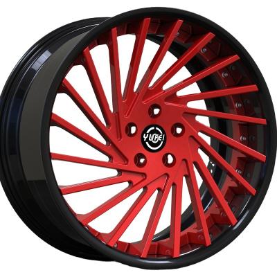 China Fashion design T6 aluminum alloy 6061 2 pieces red color aluminum alloy forged wheels for luxury cars for sale