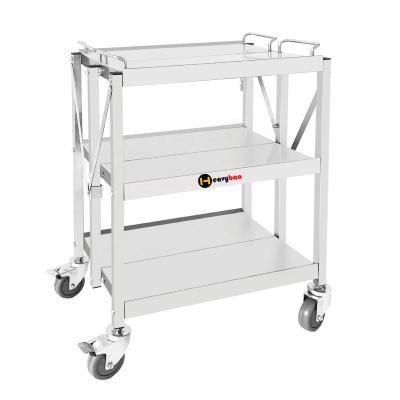 China SS201 Heavybao New Design Foldable Stainless Steel Storage Cart 3 Tiers Square Tube In Commercial Places And Household for sale