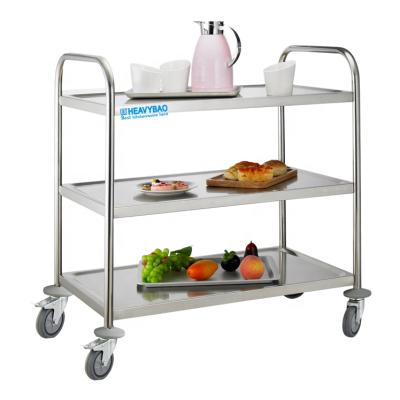 China Restaurant Heavybao Stainless Steel Round 3-Tiers Tube Bar Beverage Serving Cart Food Cart with Wheels for Hotel Restaurant Kitchen for sale