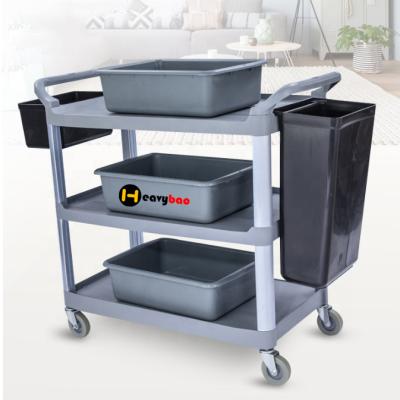 China Plastic Serving Trolley Hotel Trolley Serving Trolley 3 Layers Serving Hand Trolley Trolley With Triangle Pipe for sale