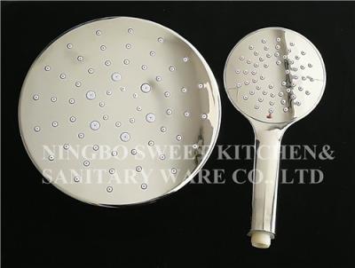 China ABS material Self-cleaning chrome plating shower head hand shower set round overhead shower rain shower bathroom shower for sale