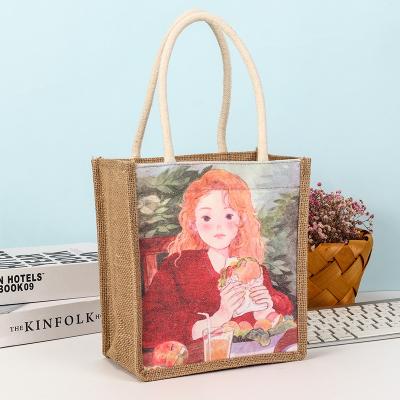 China New Eco-Friendly Sublimation Girl Burlap Painting Canvas Grocery Bag With Cotton Handle for sale