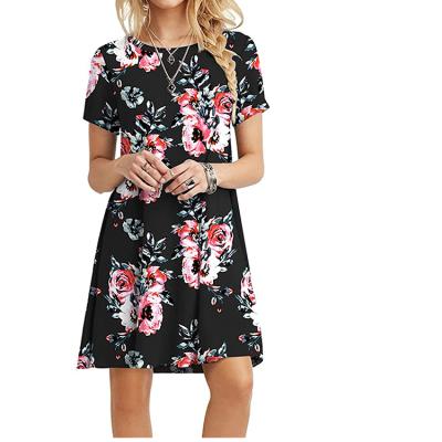 China Elastic Slimy Floral Printing Retro Summer Short Sleeve Knee Length Anti-Static Tender Casual Outfits for sale