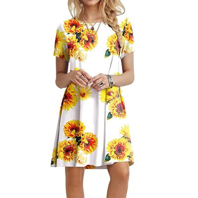 China 2021 Summer New Arrival Floral Print Anti-static Elegant Short Sleeve European Style Casual Dresses for sale