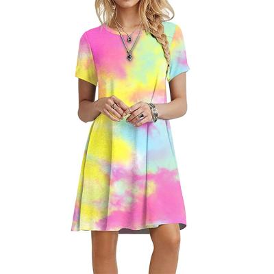 China Autumn Anti-static High Quality Short Sleeve Summer Tie Dye Stylish Casual T-shirt Dress For Women for sale