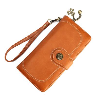 China With Long Hot Oil Wax Wallet Ladies Zipper Card Slots Sale Wallet PU Phone Bag Leather Card Bag With Many Card Slots for sale