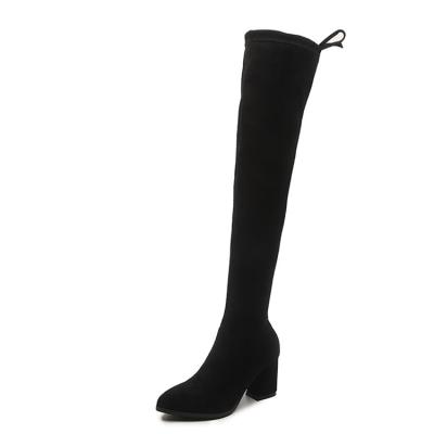 China Fashion Trend Autumn Customized Stain Women's Thick-soled High Heel Black Boots Fur Thigh High Boots for sale