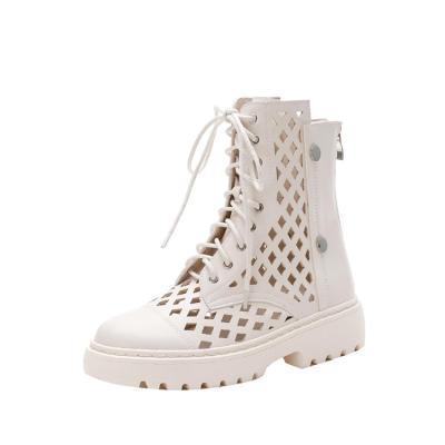 China Fashion trend women boots cutout thick bottom shorts brand high quality lace up white platform ankle boots for sale