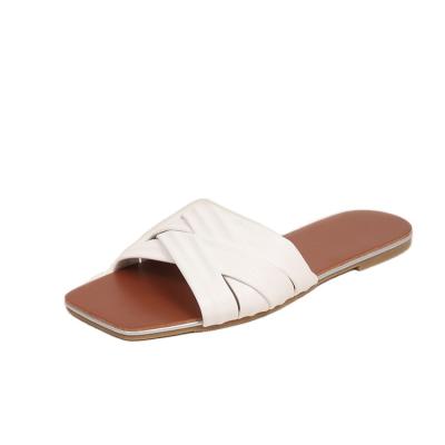 China Fashion Trend Cheap And Comfortable Indoor Leather Soft Flat Non-slip Women's Sandals Home Slippers for sale