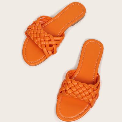 China Light Weight Accept New Twist Custom Orange Fashion Strap Casual Women's Slippers Flat Sandals for sale