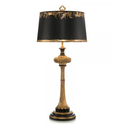 China Modern luxury home hotel villa decorative home office bangladesh warm light gold black shade hand carved wood table lamp for sale