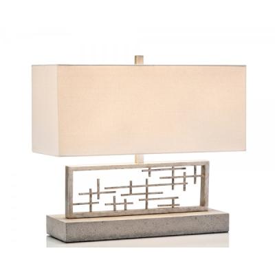 China Modern China Lighting Medieval Rectangular Double Socket Shade Factory Style Counter Height Sculptural Table Lamp With Concrete Base for sale