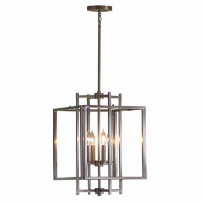 China Custom Made Modern Simple Brushed Nickel Square Shape Industrial Chandelier Cage Pendant Light For Foyer for sale