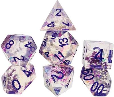 China Factory Resin Fashionable Edge Handmade Flower Inside Rolling Set Dice For Tabletop Games for sale