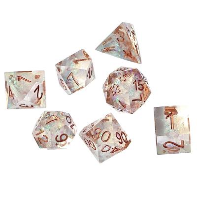 China Polyhedral Dice Set New Design 7pcs Edged Liquid Core Filled Dice D20 With Glitter Center For Dungeons And Dragons Board Games 2022 for sale