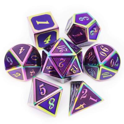 China Polyhedral Dies Set 7pcs Metal DND Die Cut D20 D12 D10 D8 D6 D4 Rainbow Set Purple D&D 7PCS For Dungeons And Dragons RPG Games for sale