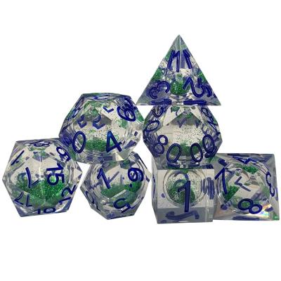 China Polyhedral Dies Set Transparent 7pcs Edge Liquid Core Dies Figures Miniatures Video Games Bag Multi Side Play for sale