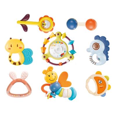 China Non-Toxic Newborn Educational Soft Silicone Teething Teething Infant Gift Set Sensory Toy Rattle Baby for sale