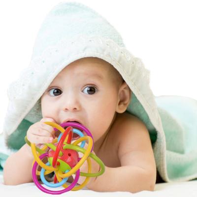 China 100% Food Grade Eco-Friendly Newborn Organic Silicone Rattles Baby Toys Sensory Plastic Balls Teethers for sale