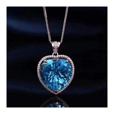 China Silver Plated Natural Blue Topaz Unique Style Without Chain Platinum 18K Topaz Necklace Blue 925 Trendy Price Discount for sale