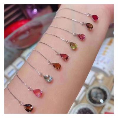 China Hiphop 925 Silver Inlaid Natural Tourmaline Ear Line, Beautiful Color Contrast, Fashionable And Soft for sale