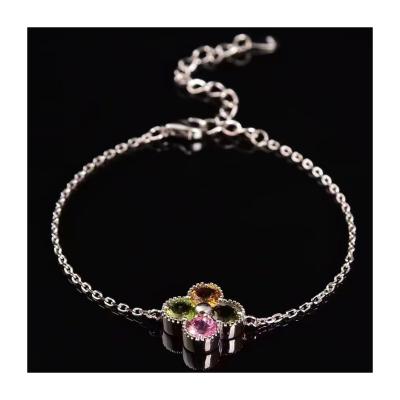 China New Low Price CLASSIC Tourmaline Bracelet 925 Silver Plated Jewelry Sets Pink Raw Tourmaline Fine Jewelry for sale