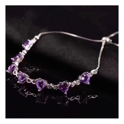 China Hiphop Genuine Love Gem Brazilian Natural Amethyst Bracelet 925 Silver Plated Unique Platinum 18K Bead Round Loop. for sale