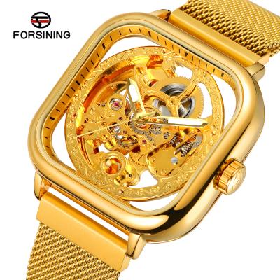 China Custom Forsining Mechanical Skeleton Watch Stainless Steel Mesh Bracelet Business Automatic Magnetic Power Reserve 2021 For Wristwatches Man for sale