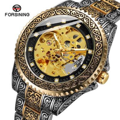 China 2021 forsining day/date relogio watch transparent watch alloy automatic mechanical skeleton watch for men watches custom logo for sale