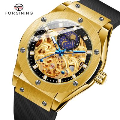 China Brand New Popular Skeleton Moon Phase Tourbillon Watch OEM Moon Phase Forsining Design Automatic Mechanical Watches For Men for sale