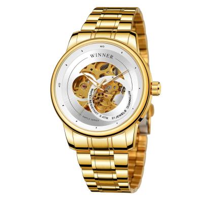 China Newest Design Forsining Design Luxury Gold Skeleton Suede Watch Power Reserve China Factory OEM Automatic Mechanical Watches For Man for sale