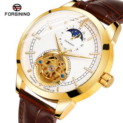 China New Product Brand New Product Luxury Men's Moon Watch Original Blue Male Moon Phase FORSINING Movement Skeleton Automatic Mechanical Watches for sale