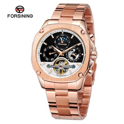 China Forsining Luxury Custom Moon Tourbillion Day/Date Automatic Phase Tourbillon Mechanical Watch Irregular Automatic Mens Wristwatches For Men for sale