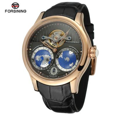 China Hot Selling Forsining Power Reserve Specail Earth Model Automatic Stainless Steel Men's Tourbillon Watches for sale